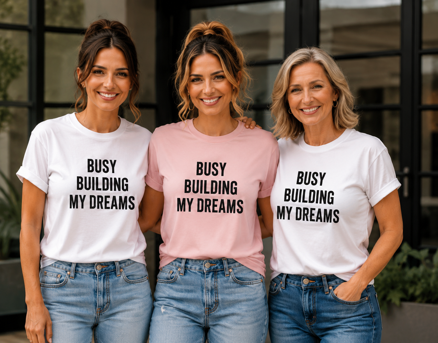 Busy Building My Dreams Graphic Tee | Women's Motivational Cotton T-Shirt