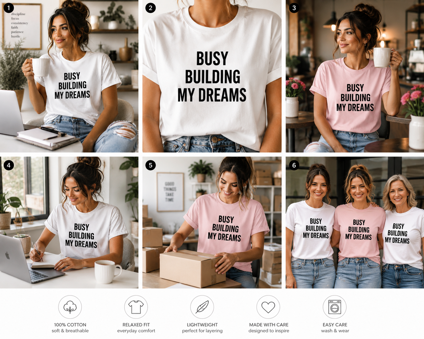 Busy Building My Dreams Graphic Tee | Women's Motivational Cotton T-Shirt