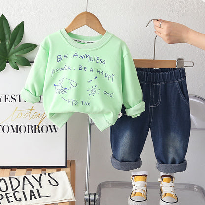 Two piece round neck hoodie set for children