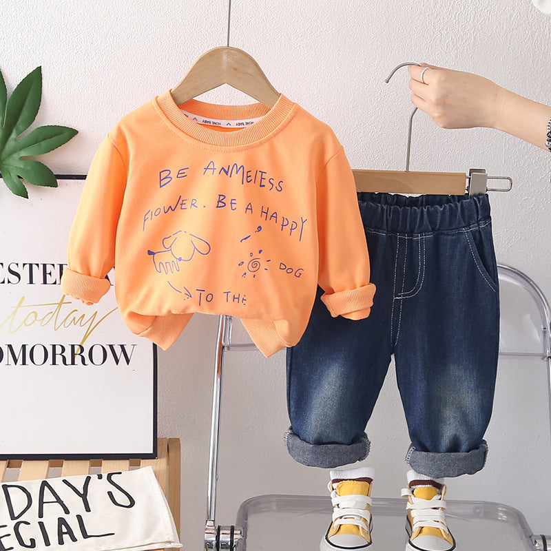 Two piece round neck hoodie set for children