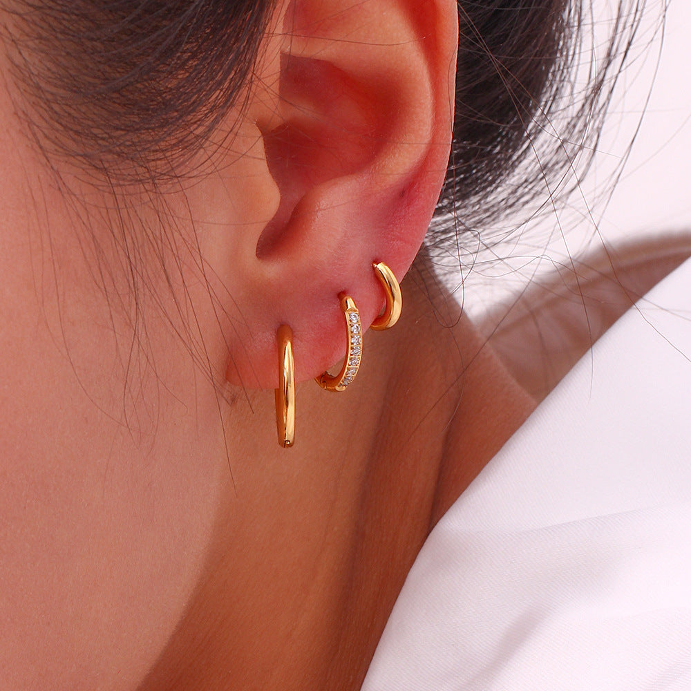 Gold Titanium Steel Zircon Hoop Earrings for Women