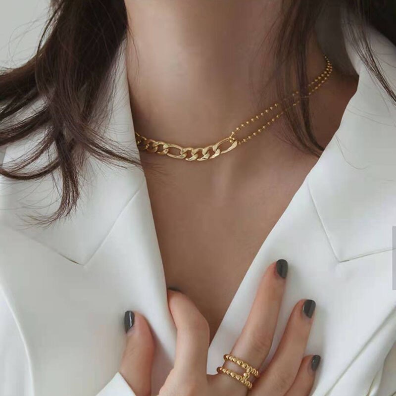 Waterproof Stainless Steel Figaro Chain&Cuban Chain Patchwork Bracelets for Women Ladies Street Style Gold Chain Bracelet