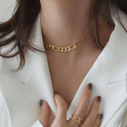Waterproof Stainless Steel Figaro Chain&Cuban Chain Patchwork Bracelets for Women Ladies Street Style Gold Chain Bracelet
