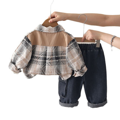 Baby plaid shirt three piece set for children