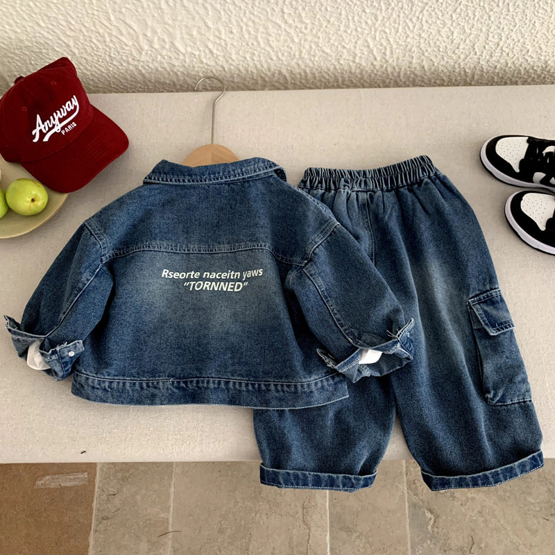Boys' denim suit for spring and autumn children