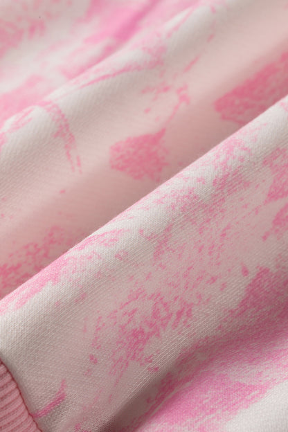 Pink Abstract Print Hoodie & Shorts Lounge Set | Women's Casual Two-Piece Outfit