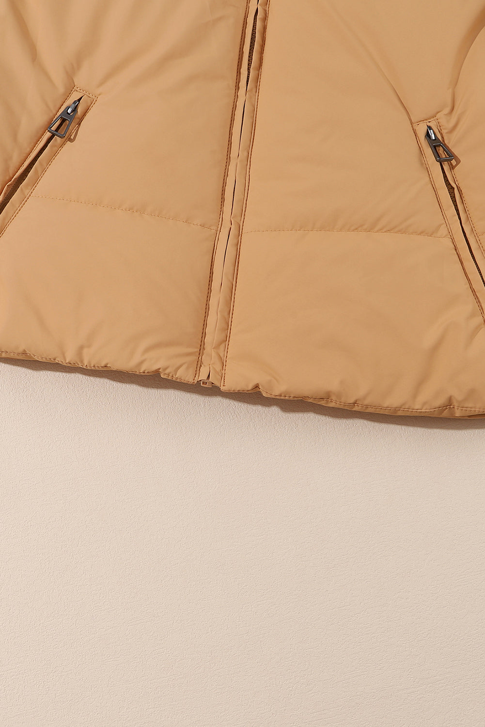 Women’s Brown Zip Up Puffer Jacket – Warm Quilted Coat with Pockets for Fall & Winter