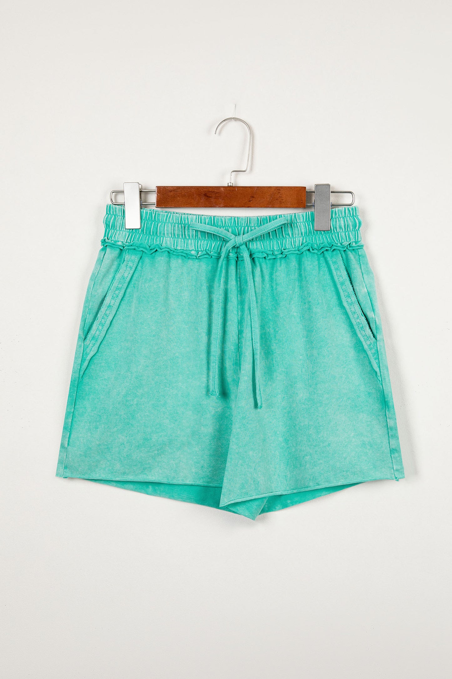 Sea Green Mineral Wash Lounge Shorts – Soft Drawstring Casual Shorts