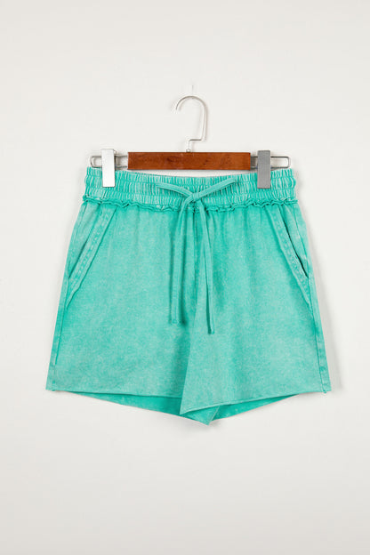 Sea Green Mineral Wash Lounge Shorts – Soft Drawstring Casual Shorts