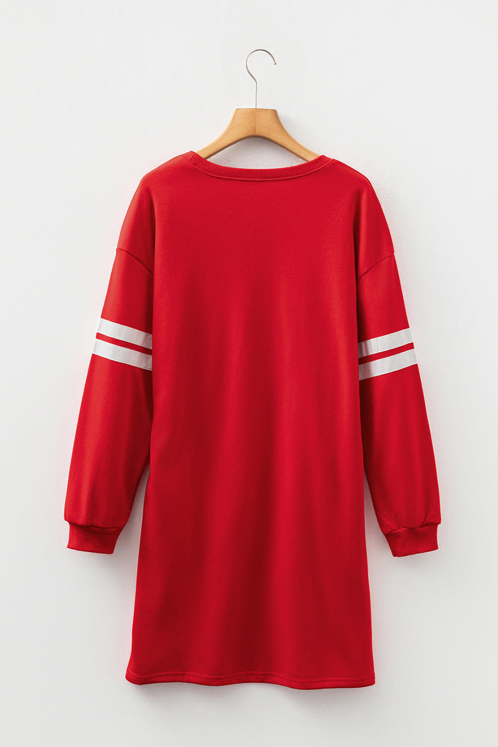 Fiery Red Striped Sleeve Sweatshirt Mini Dress – Casual Loose Fit with Pockets