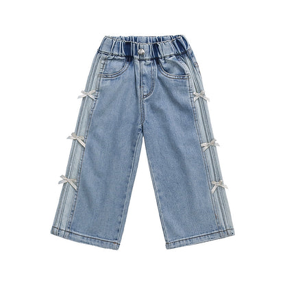 Cute Butterfly Knot Denim Pants for Kids