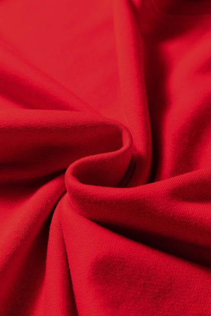 Fiery Red Striped Sleeve Sweatshirt Mini Dress – Casual Loose Fit with Pockets