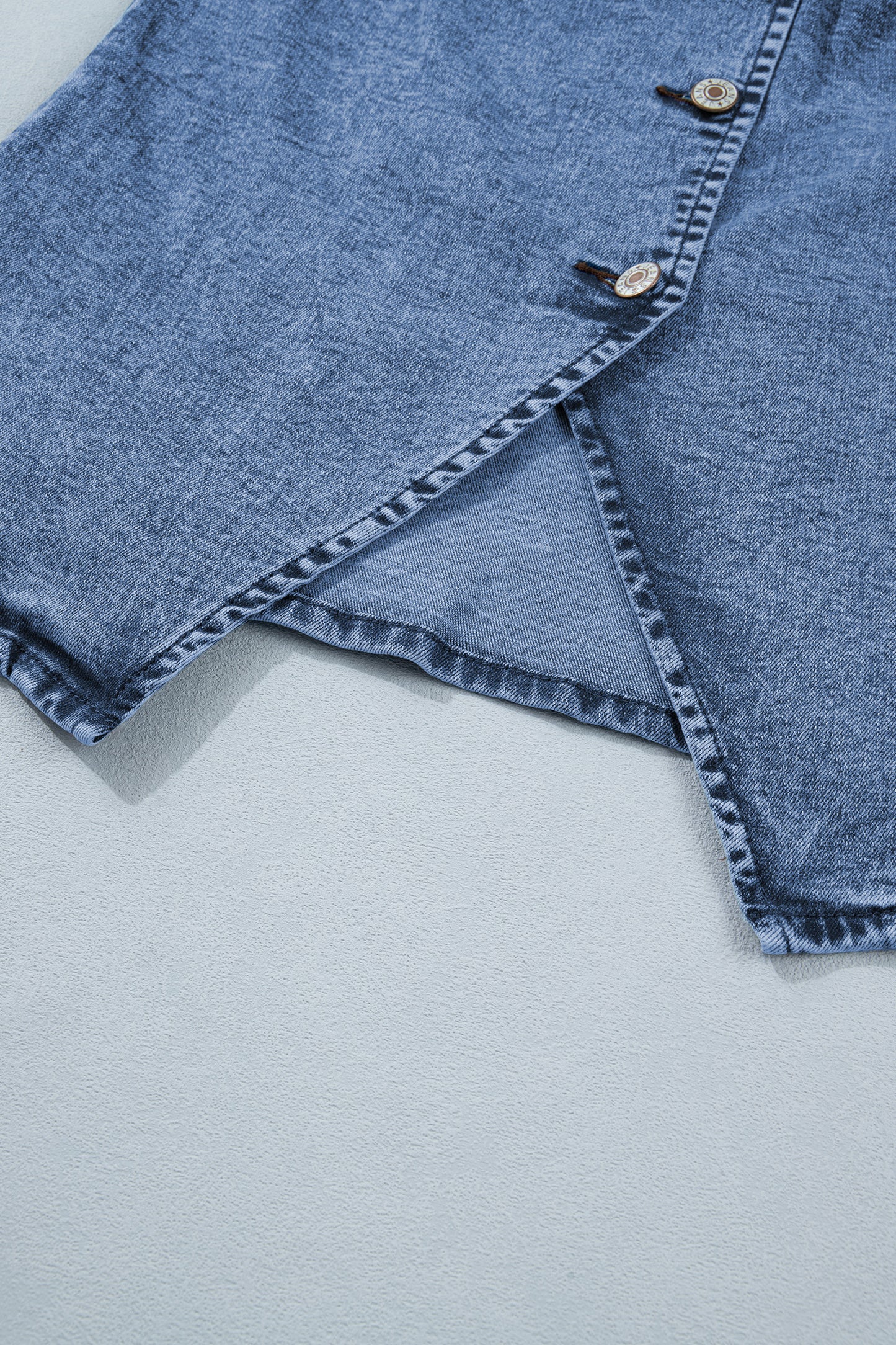 Women’s Blue Denim Vest – Sleeveless Button Down Long Vest with Side Slits for Spring Layering