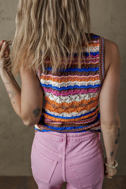 oho Crochet Knit Tank Top – Multicolor Striped Summer Sweater Vest