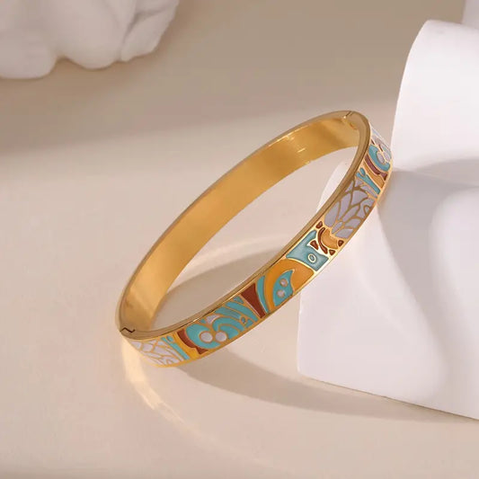 ASIAN FLORAL DESIGN GOLD ENAMEL COLORED BANGLES/BRACELETS - JAG Universal Collection 