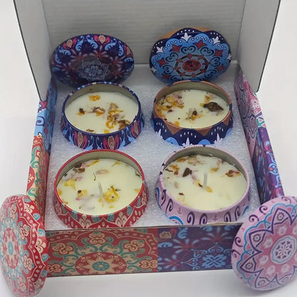 AROMATHERAPY SCENTED OIL CANDLES - FLORAL TIN DESIGN - SET OF 4