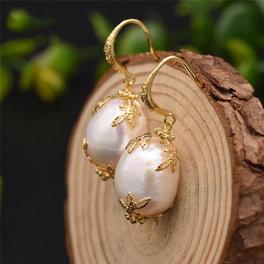 Baroque Freshwater Pearl Drop Earrings Gold Plated 925 Silver Posts Statement Earrings for Women