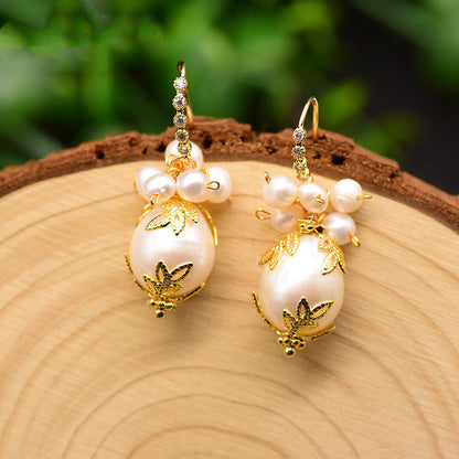 Baroque Freshwater Pearl Drop Earrings Gold Plated 925 Silver Posts Statement Earrings for Women