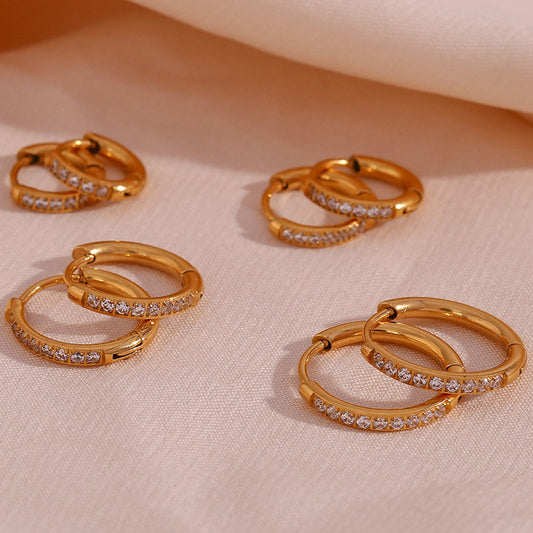 Gold Titanium Steel Zircon Hoop Earrings for Women