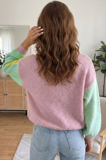 Women’s Yellow Colorblock V-Neck Button Cardigan