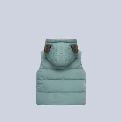 Fleece-Lined Warm Kids Vest, Solid Color Cute Hooded Kids Vest Sleeveless Vest