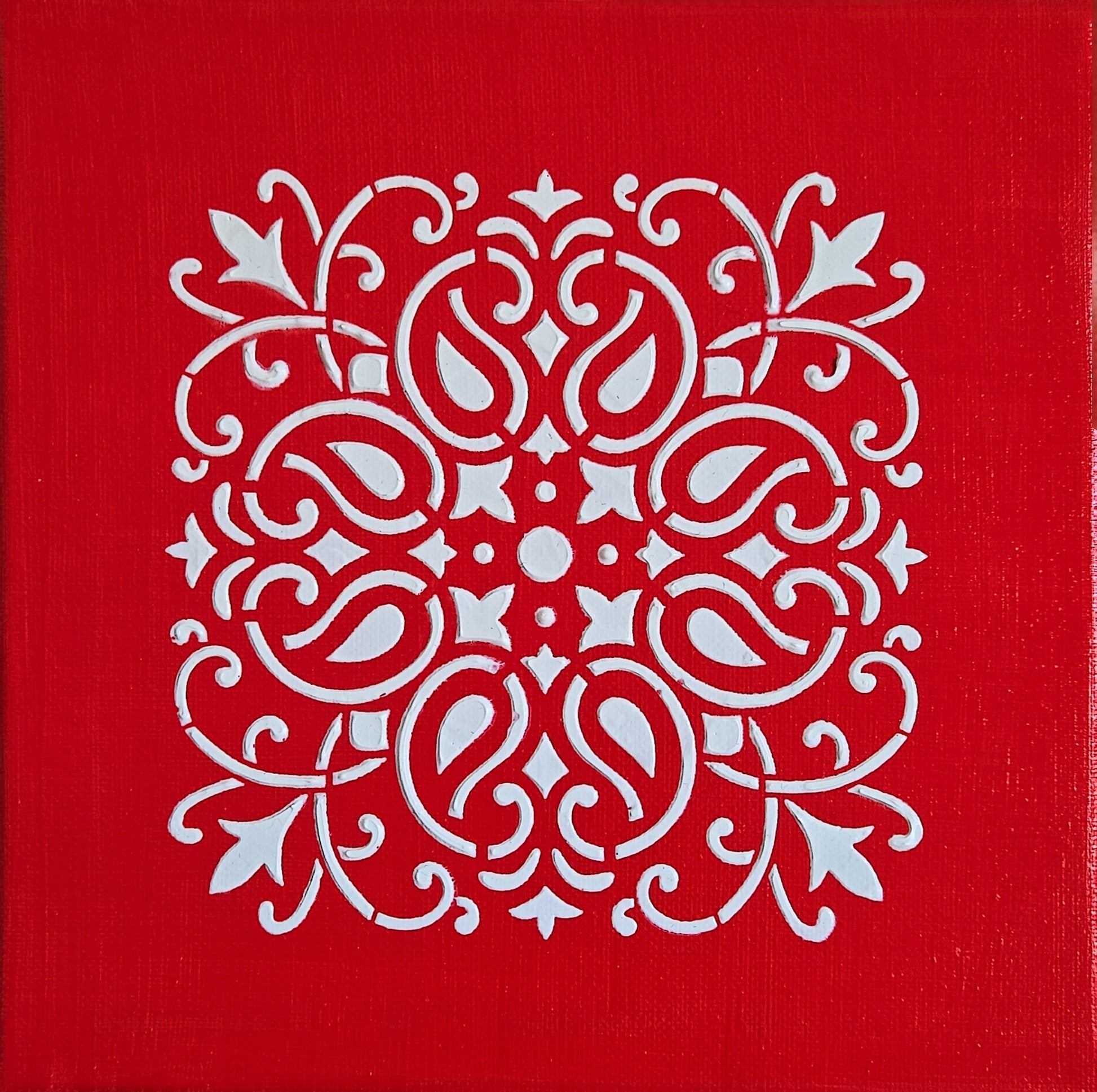 HAND PAINTED TEXTURED MANDALA ART - RED AND WHITE - JAG Universal Collection 