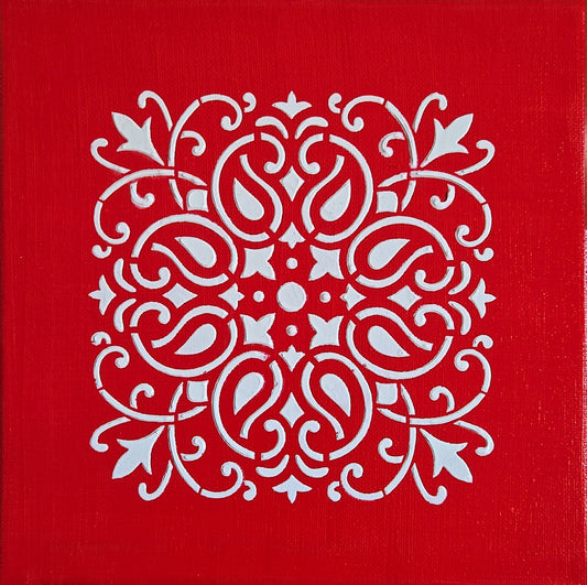 HAND PAINTED TEXTURED MANDALA ART - RED AND WHITE - JAG Universal Collection 