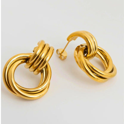 18K Gold PVD 316L Surgical Stainless Steel Double Interlocking Hoop Earrings for Women – Non-Tarnish, Hypoallergenic