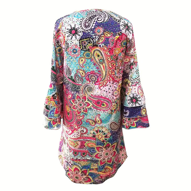 Women’s Floral V-Neck Summer Dress with Pockets – 3/4 Sleeve Casual Beach Vacation Dress