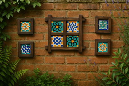 PUNJABI TILE AND WOOD GEOMETRIC WALL ART - HANDCRAFTED - JAG Universal Collection 