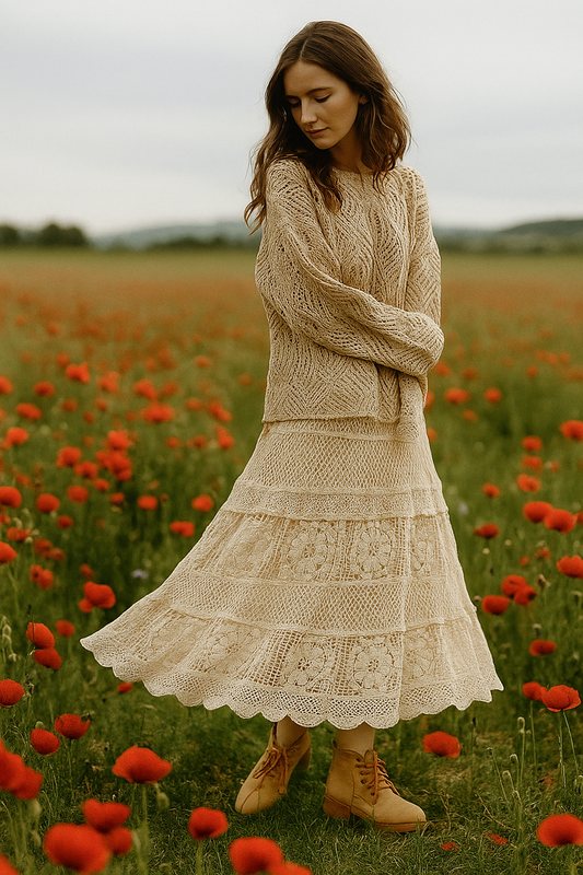WOMEN'S CROCHET/KNIT LONG SKIRT BEIGE - JAG Universal Collection 