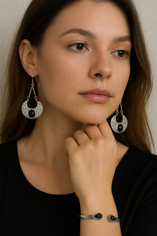 NATURAL MOONSTONE LABRADORITE PEARL BANGLE AND EARRINGS - JAG Universal Collection 