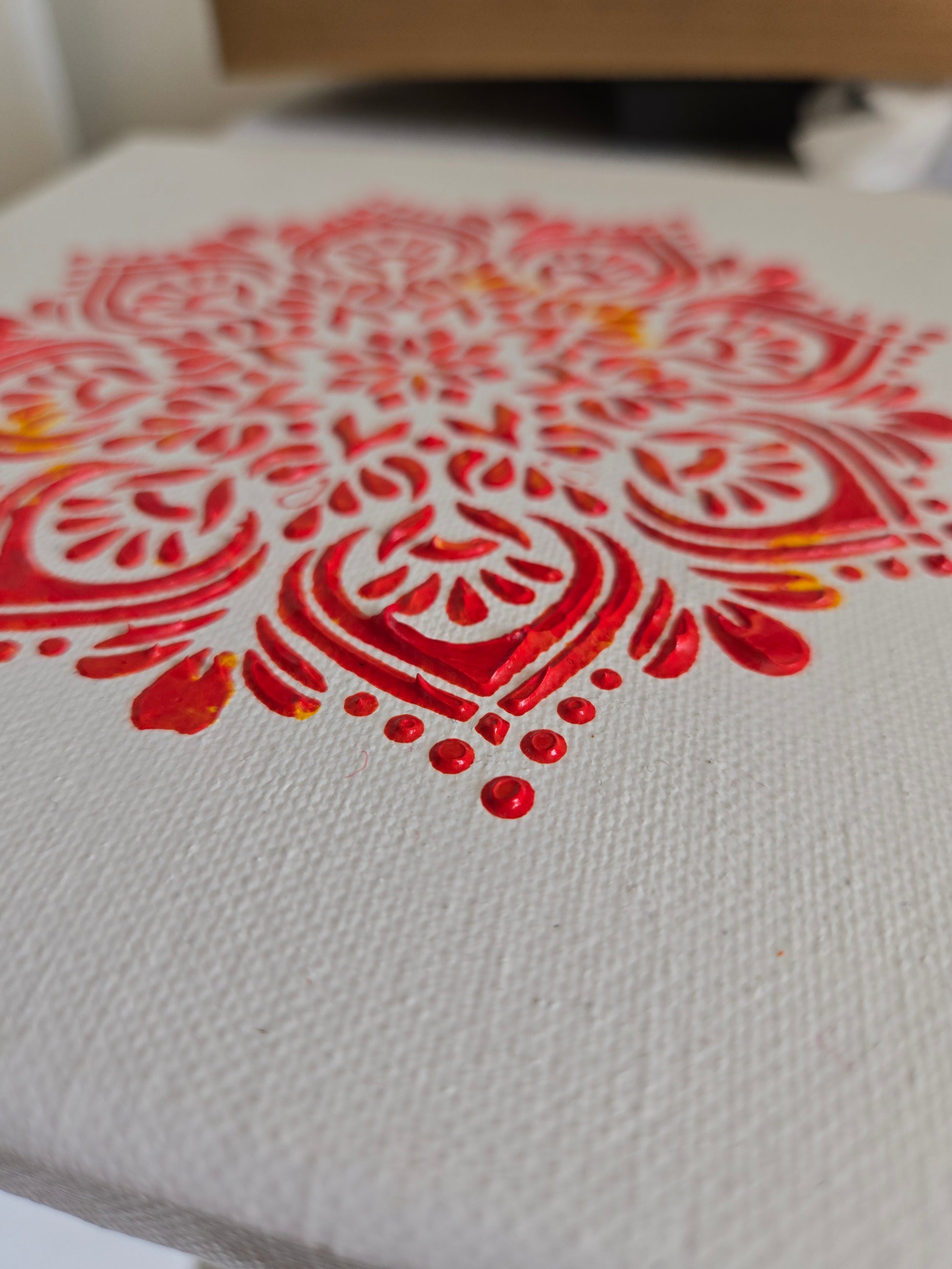 HAND PAINTED TEXTURED MANDALA ART - RED AND WHITE - SET OF 2 - JAG Universal Collection 