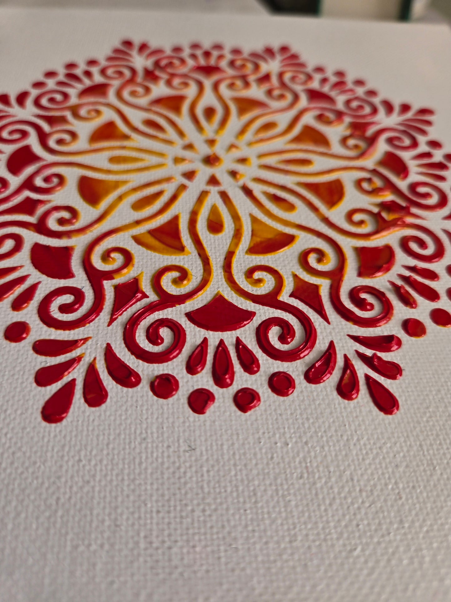 HAND PAINTED TEXTURED MANDALA ART - RED AND WHITE - SET OF 2 - JAG Universal Collection 