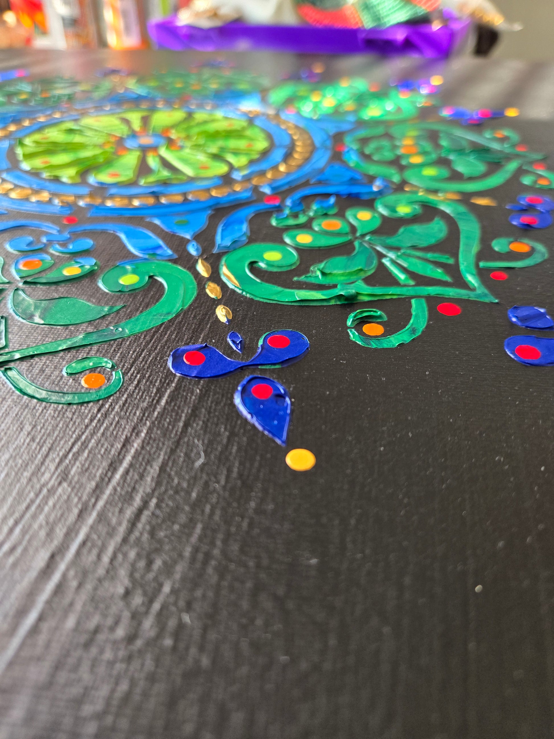 HAND PAINTED TEXTURED MANDALA ART - BLACK - JAG Universal Collection 
