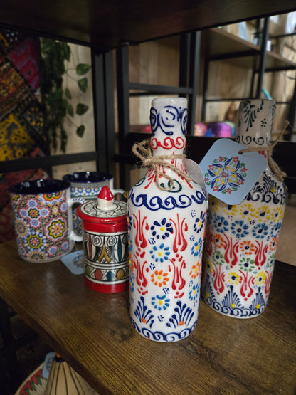 HAND - PIANTED TURKISH CERAMIC VASE - MULTICOLOR FLORAL DESIGN