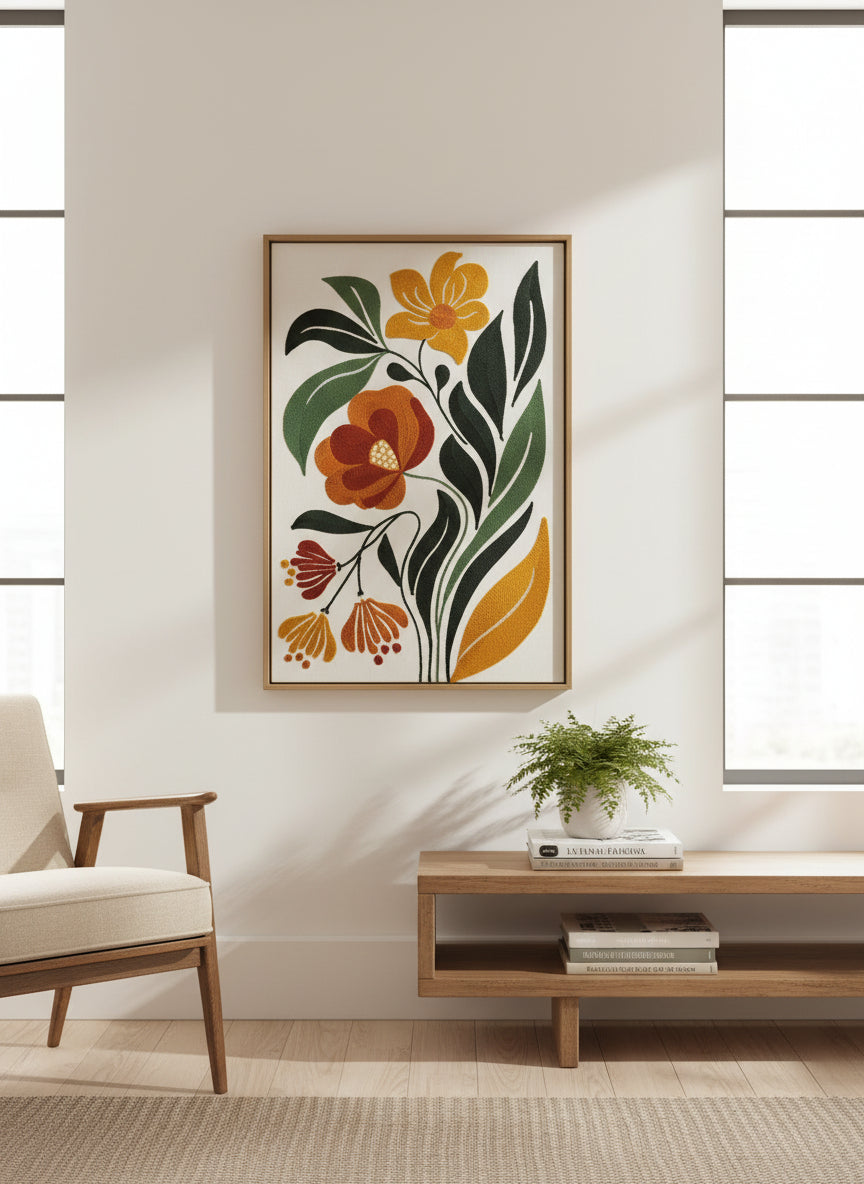 Embroidered Wall Art Flowers - 24" x 14"