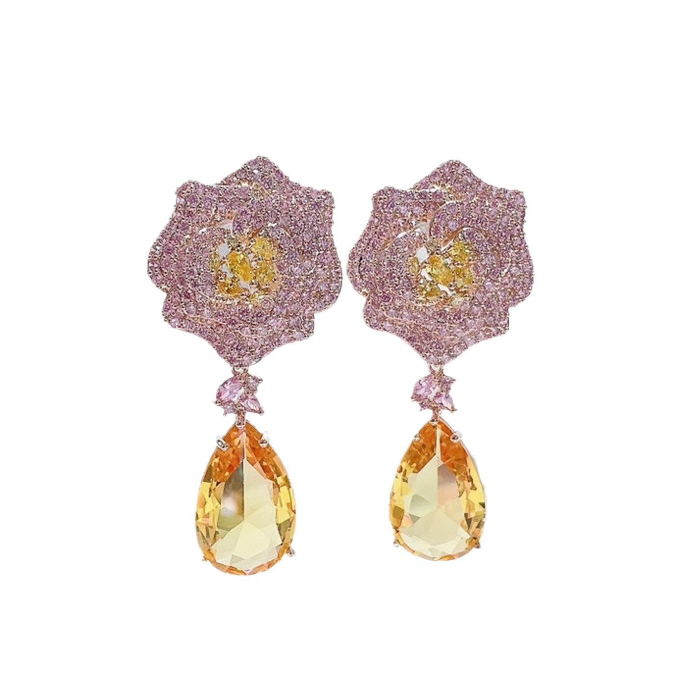 Zircon Floral Teardrop Statement Earrings – Elegant Drop Earrings