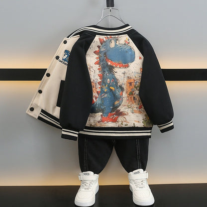 Kids Boys Cartoon Print Baseball Jacket Spring Autumn Casual Outerwear
