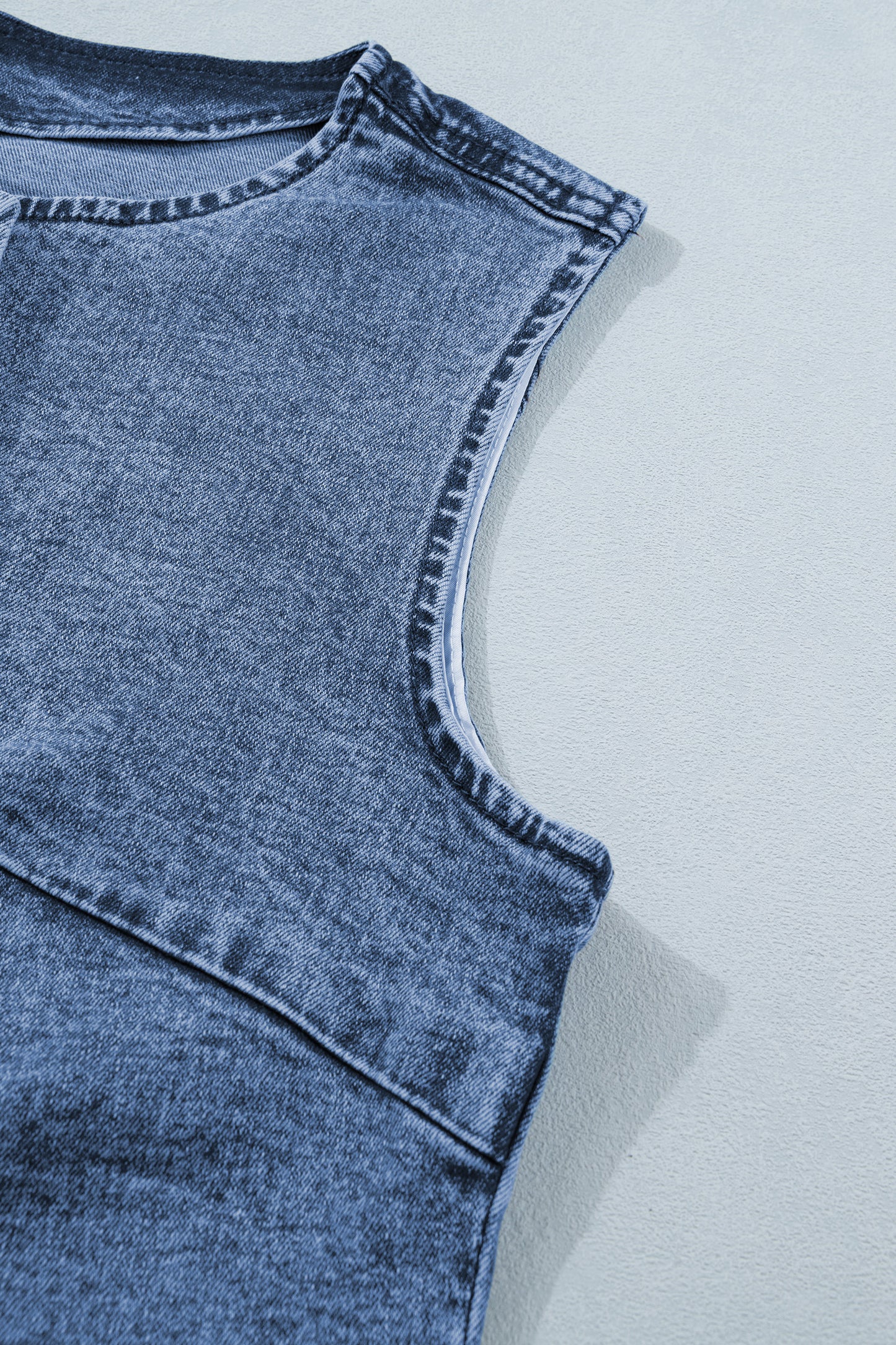Women’s Blue Denim Vest – Sleeveless Button Down Long Vest with Side Slits for Spring Layering