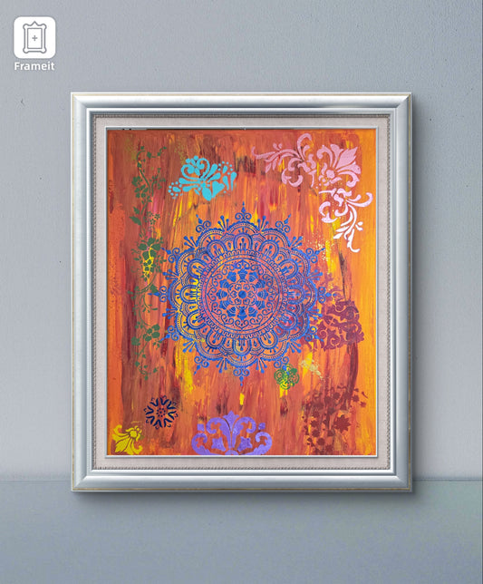Sunfire Mandala Radiance – 24" x 14" Mixed Media - SOLD