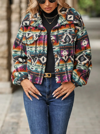 Women's Geometric Balloon Sleeve Jacket | Southwestern Boho Shacket