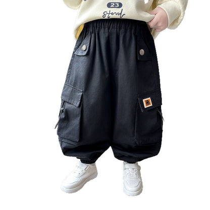 Boys' Autumn Cargo Jogger Pants Casual Trendy Kids Trousers