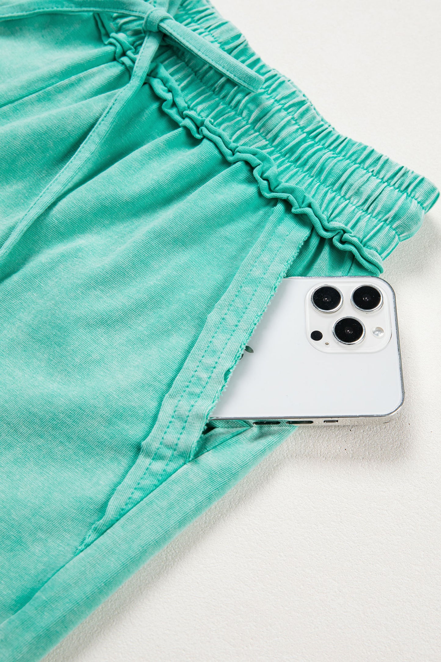 Sea Green Mineral Wash Lounge Shorts – Soft Drawstring Casual Shorts