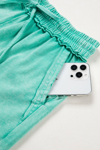 Sea Green Mineral Wash Lounge Shorts – Soft Drawstring Casual Shorts