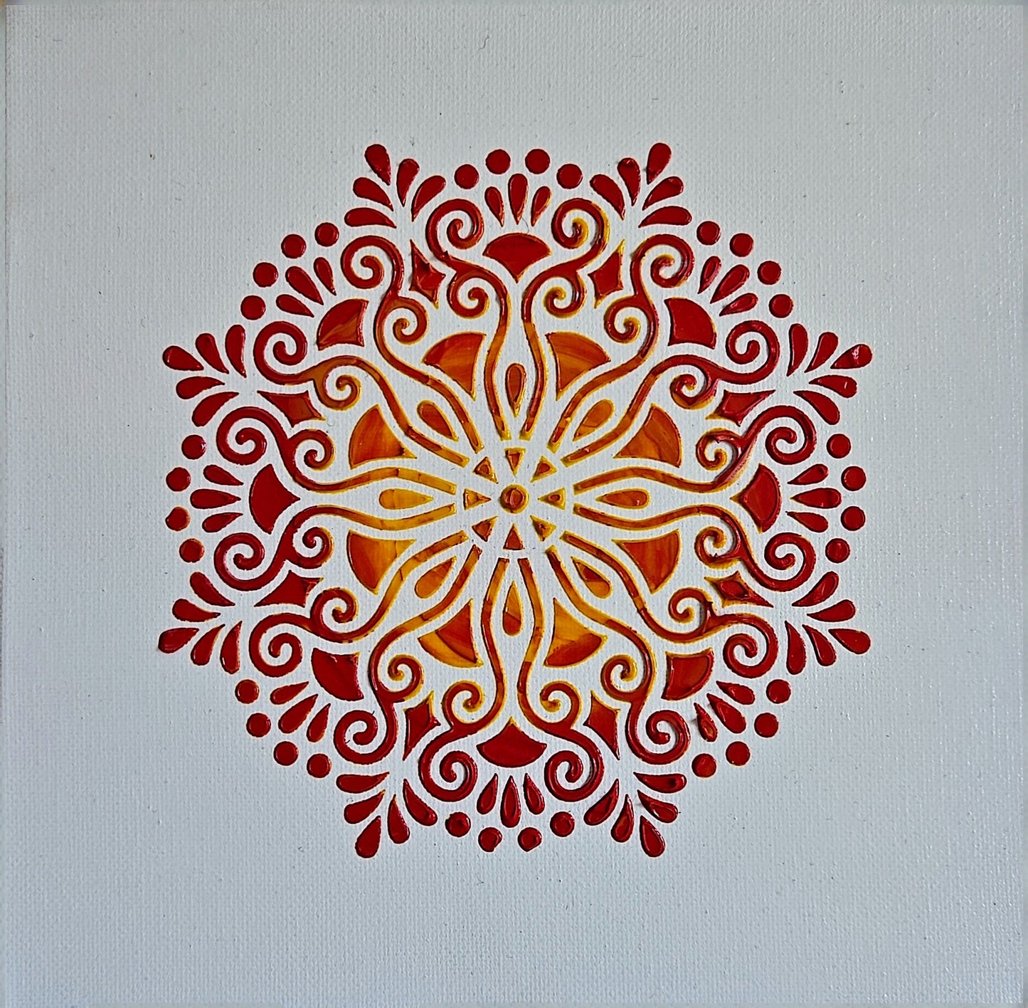 HAND PAINTED TEXTURED MANDALA ART - RED AND WHITE - SET OF 2 - JAG Universal Collection 