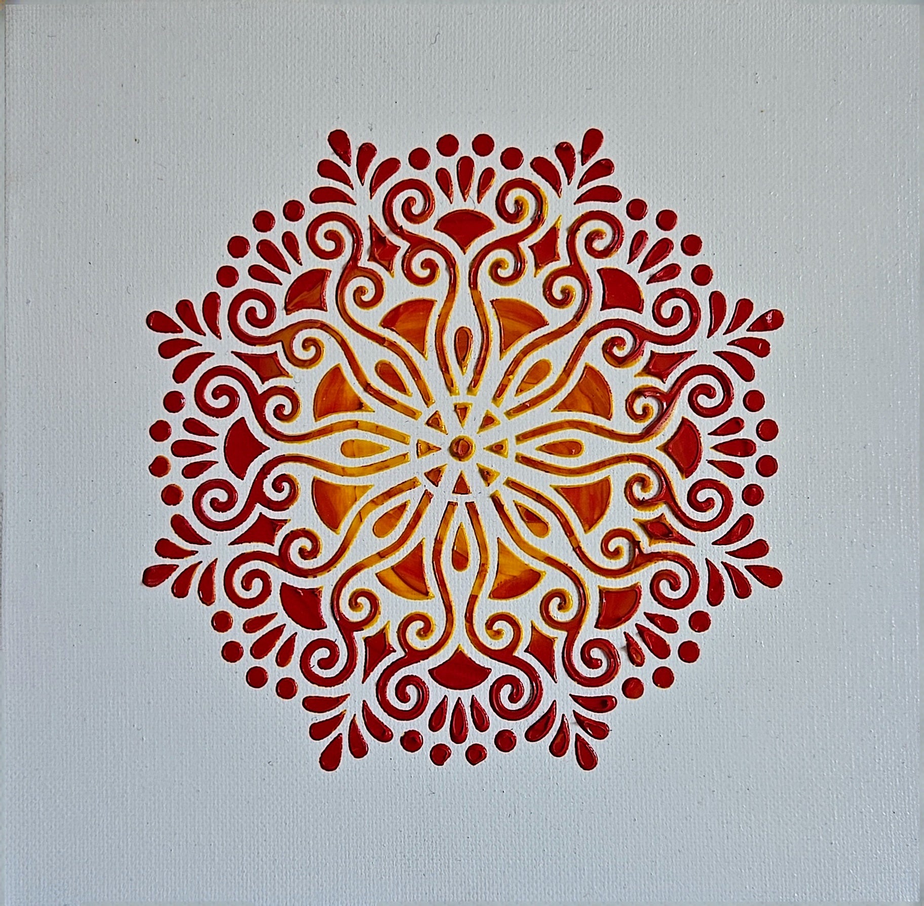 HAND PAINTED TEXTURED MANDALA ART - RED AND WHITE - SET OF 2 - JAG Universal Collection 