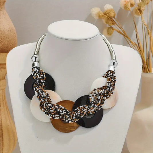 TRADITIONAL DESIGN SHELL BEADED NECKLACE - HANDCRAFTED - JAG Universal Collection 