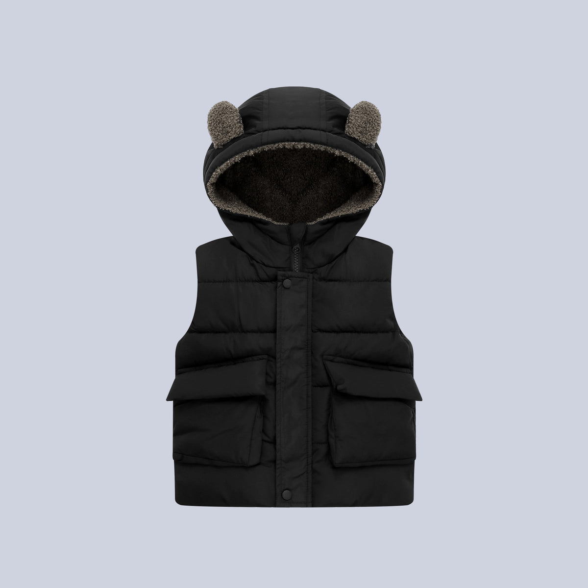 Fleece-Lined Warm Kids Vest, Solid Color Cute Hooded Kids Vest Sleeveless Vest