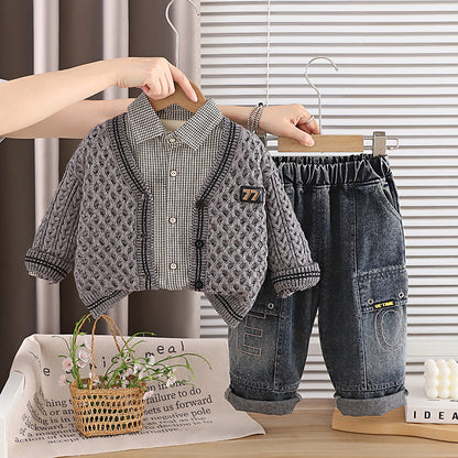 Boys Kids Fall Spring Long Sleeve Sweater Shirt Set